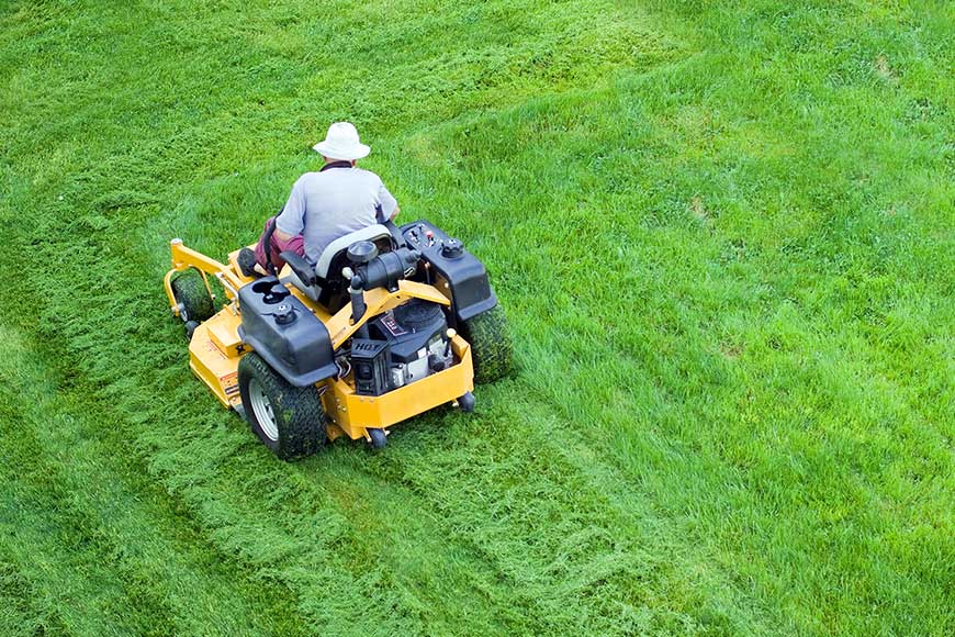 Male gardener working with lawn mower